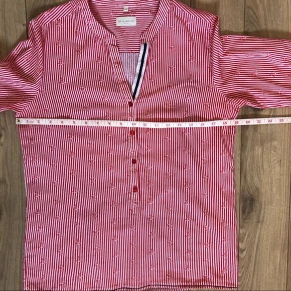 Womens Milano Stripped Red Anchor Nautical V neck button up blouse size 36 - Picture 11 of 14